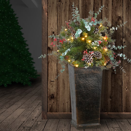 3ft. Pre-Lit Meadow Basin Artificial Christmas Tree in Tall Planter, Warm White LED Lights